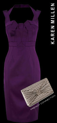 Karen Millen Signature Stretch Satin Dress Purple French connection Samara sequins clutch